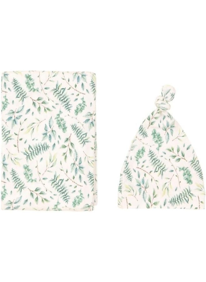 All4Ella Jersey Swaddle & Beanie Set - Leaves - Image 3